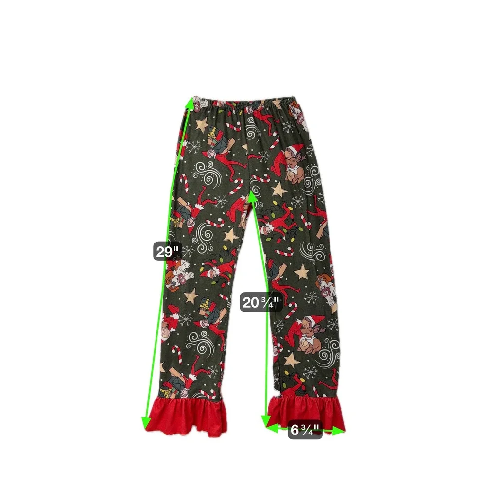 Kids Christmas‎ Elf Pajama Set Long Sleeve Pants Ruffle Red Green 3XL 7-8T